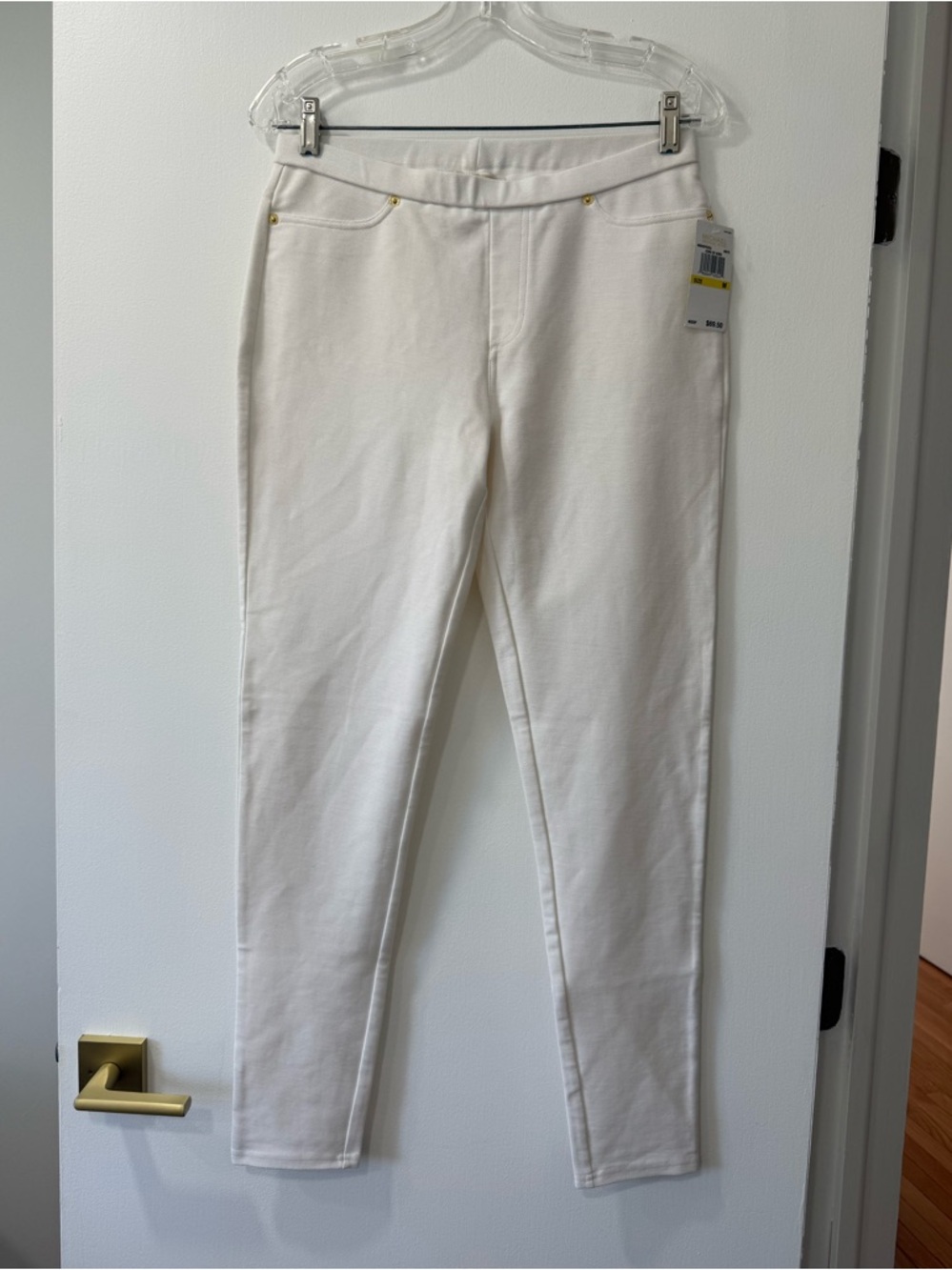 Michael Kors White Ponte Leggings with Gold Accents